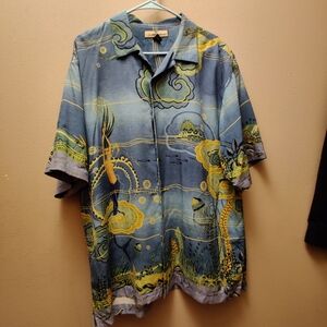 Blue and Green Graphic Short Sleeve tommy Bahama   Silk Shirt Size Large